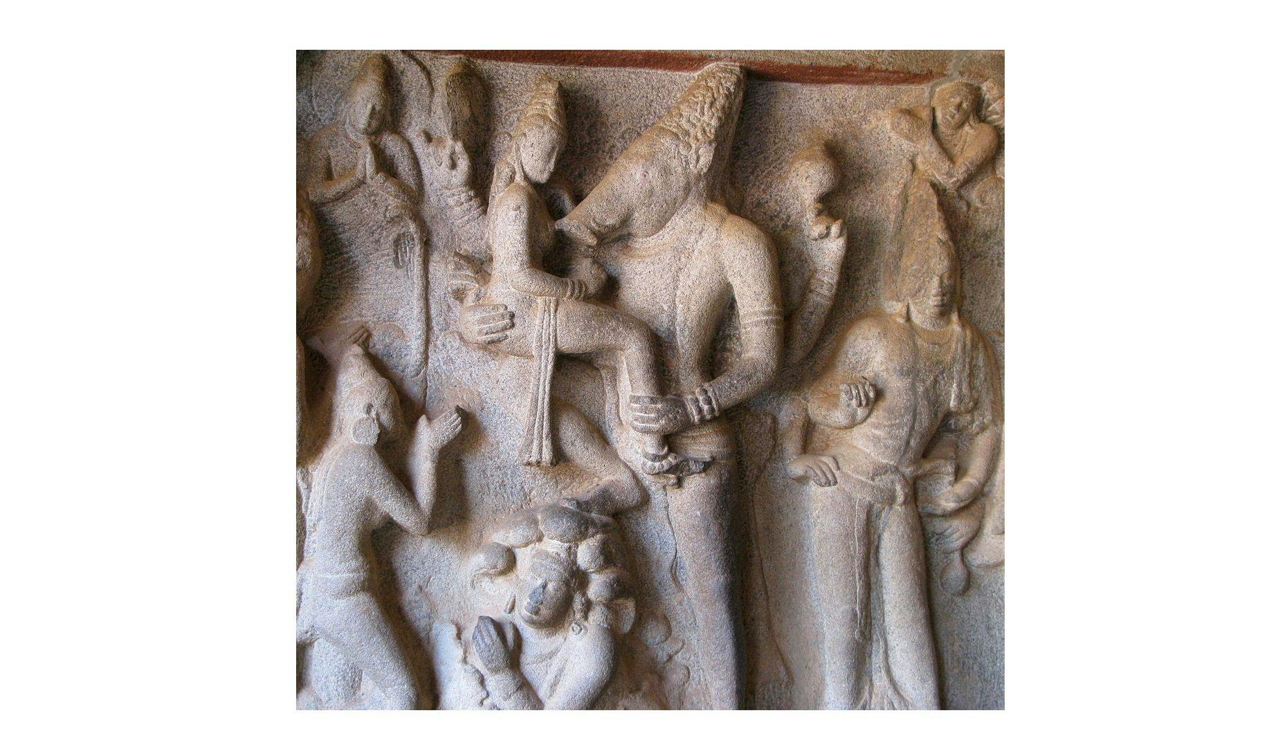Sculpture of Varaha lifting Bhudevi at Mahabalipuram