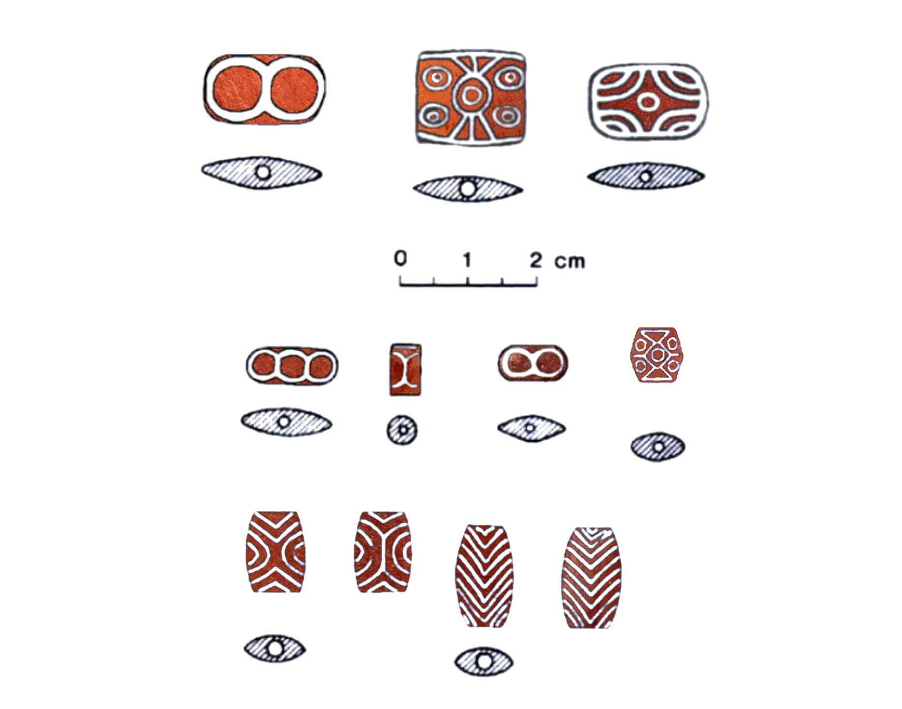 Illustration of etched carnelian beads after Mackay