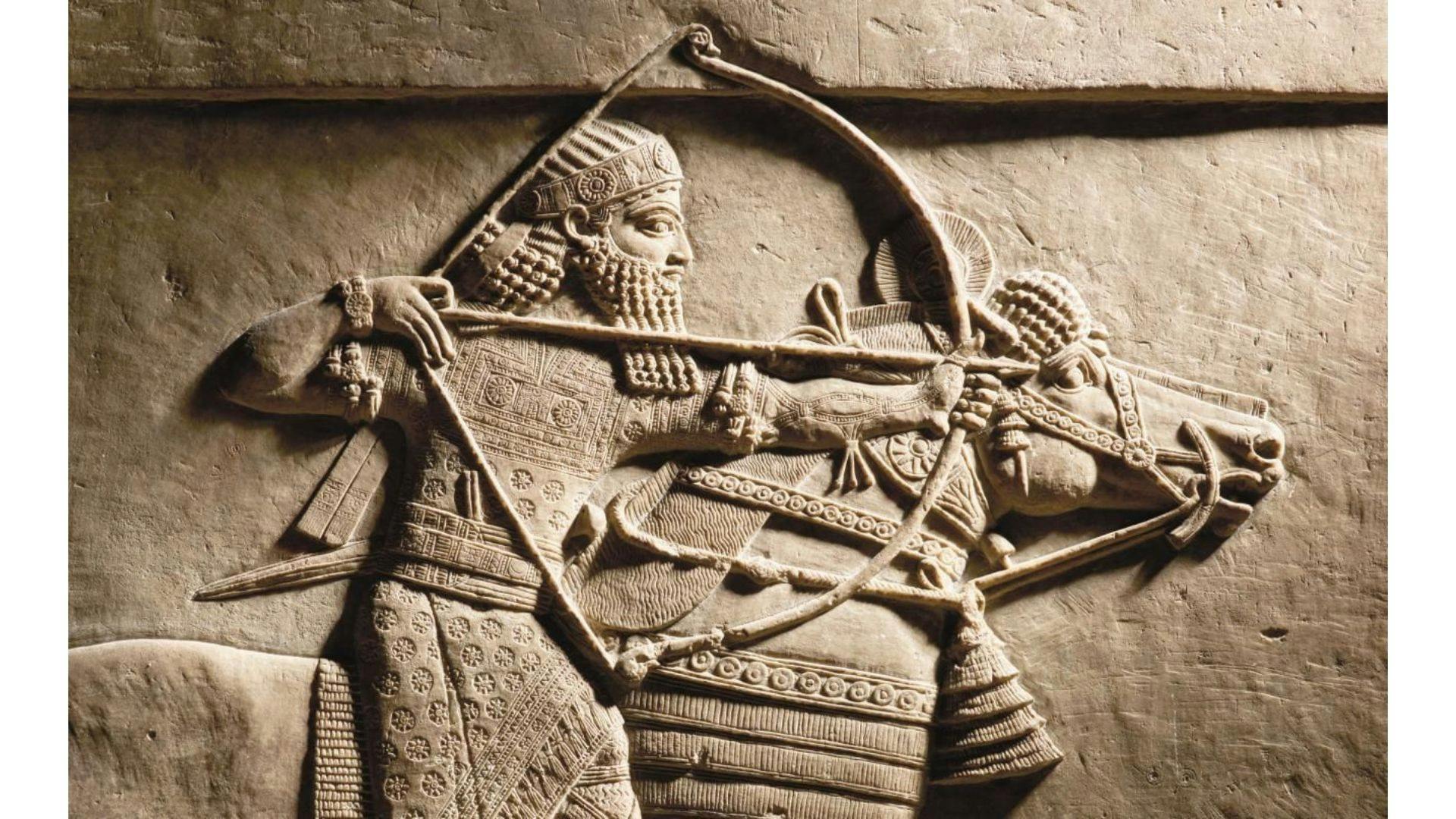 Relief of King Ashurbanipal hunting on horseback. Nineveh, Assyria, 645–635 BC | British Museum