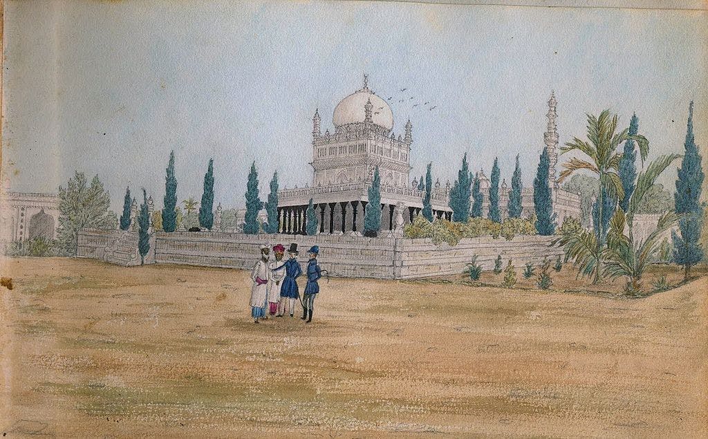 Hyder Ali and Tipu Sultan’s Tomb at Lalbagh, a painting by Henry Jervis, c. 1832