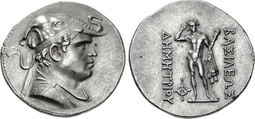 Tetradracham of Demetrius wearing the Elephant scalp helmet of Alexander the Great