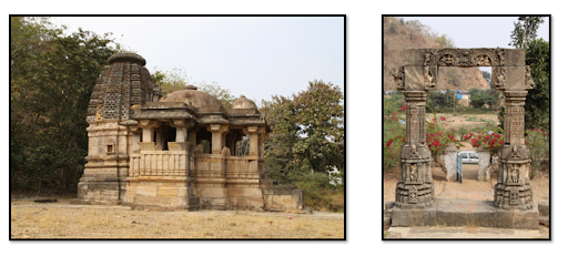 The earlier 9th-10th century CE temple of Harishchandra Chauri with the Solanki style Torana/Gateway
