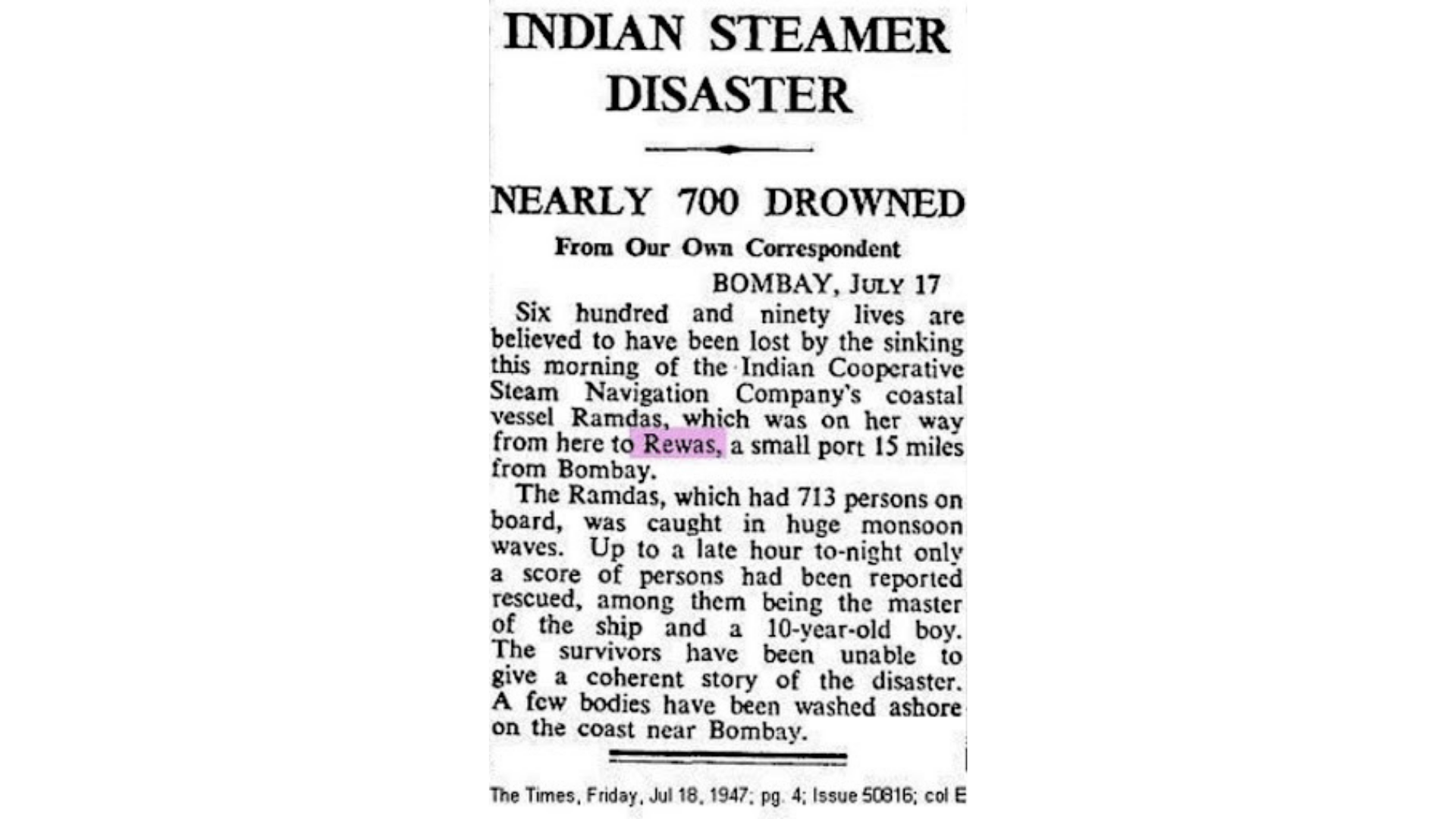 Newspaper clipping of the disaster