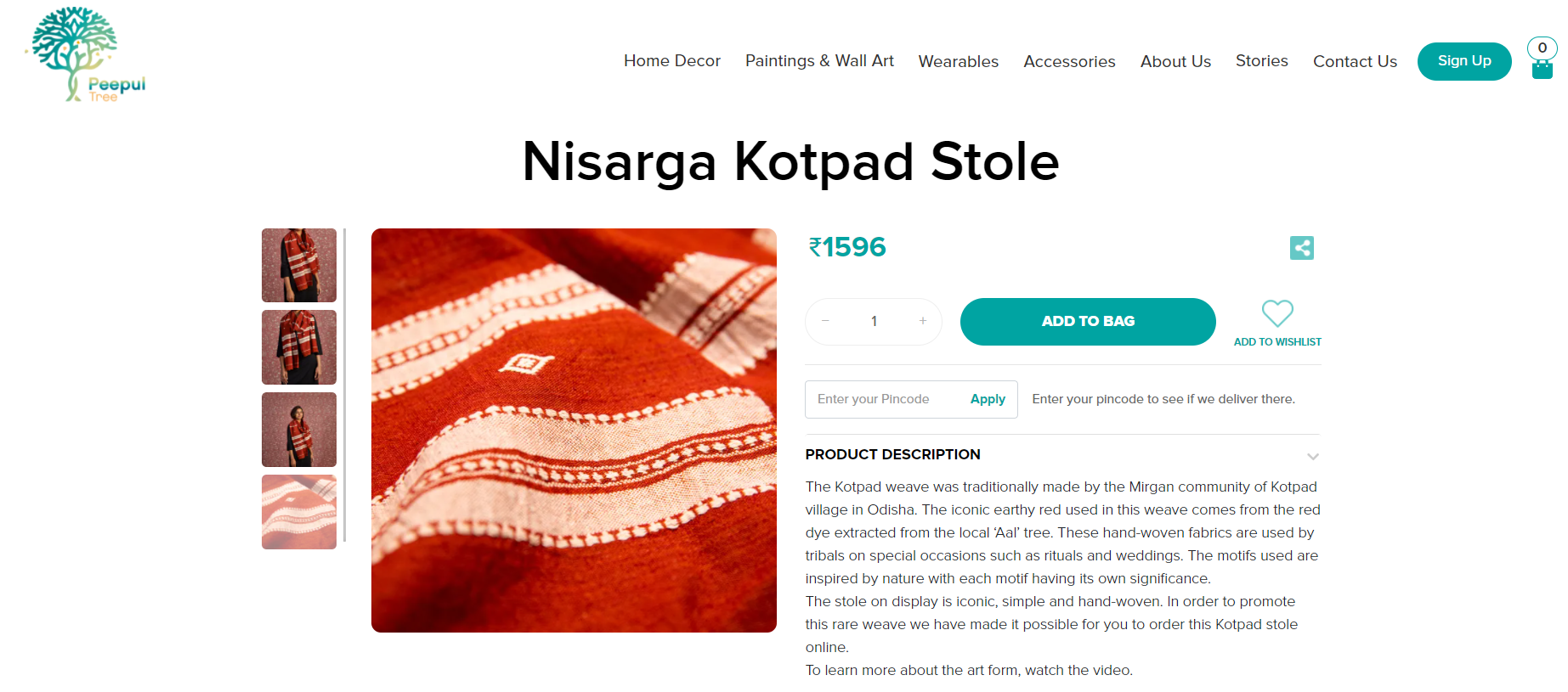 The Peepul Tree website featuring Kotpad weave