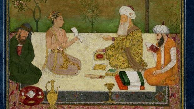 Dara Shukoh with three sages with inscription