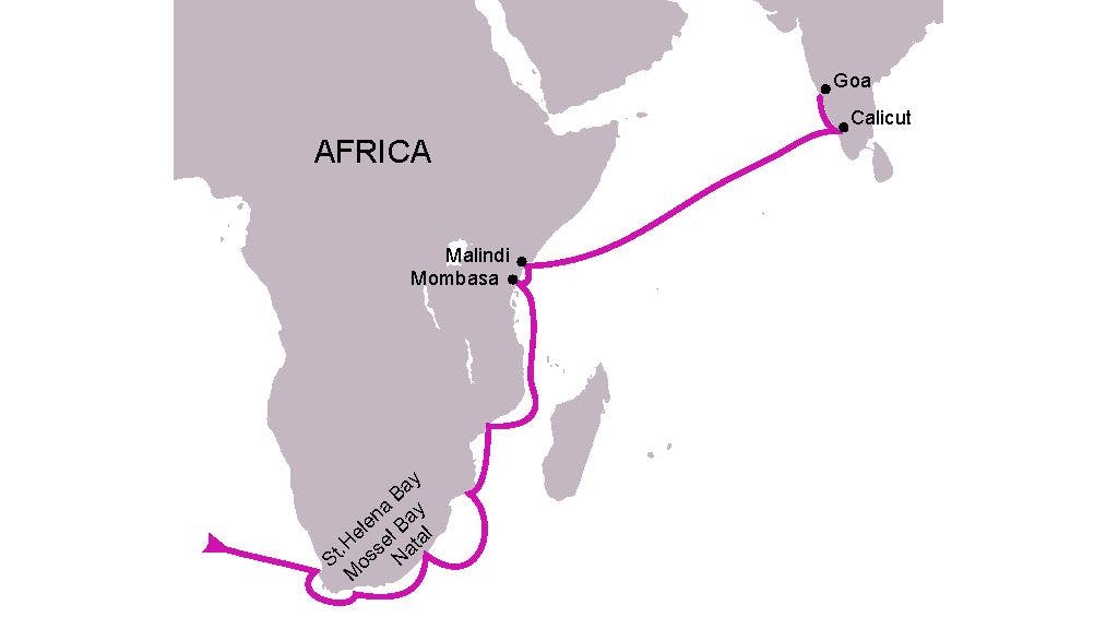 Vasco da Gama’s route on his first voyage