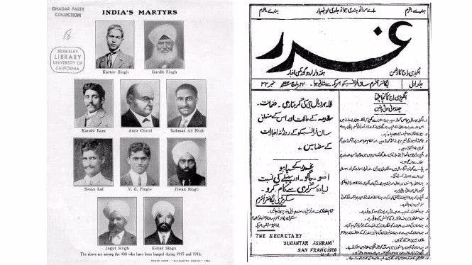Handbill showing photographs of Indian Martyrs, 1915 (L); advertisement for new members (R)