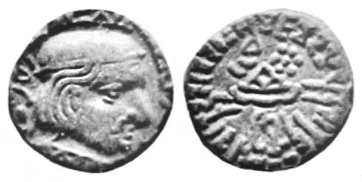 A coin of Rudrasimha II (305-313 CE), similar to the one discovered in the Devnimori stupa