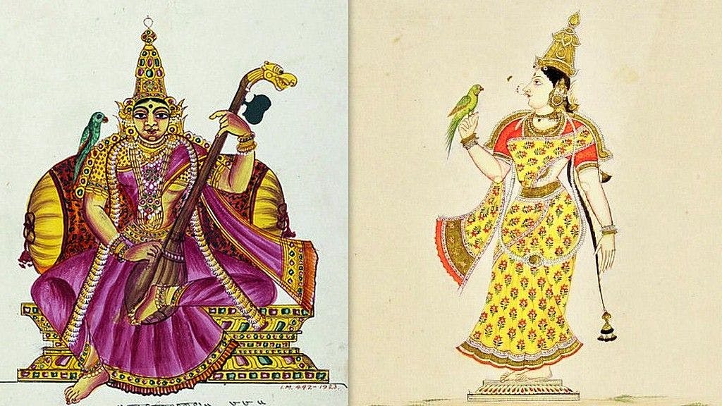Goddess Matangi (L); Goddess Meenakshi (R)
