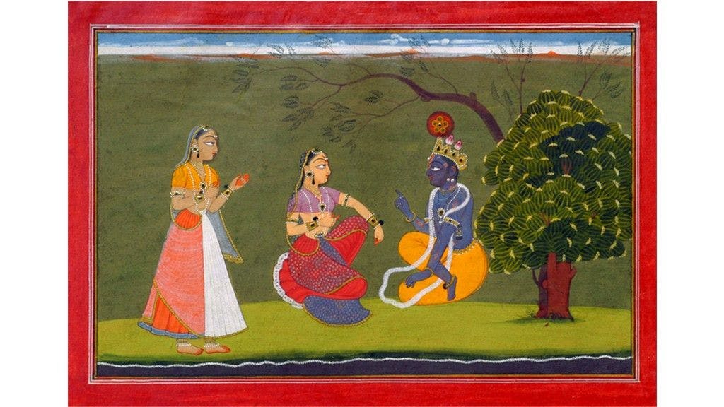 Basholi painting depicting Radha and Krishna