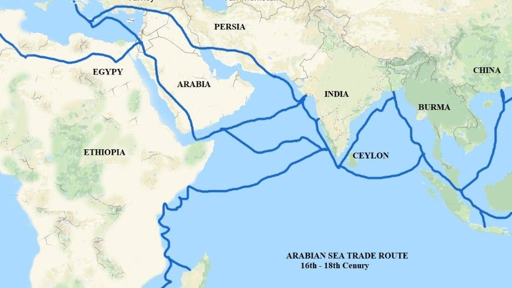 Map showing trade in the Arabian Sea