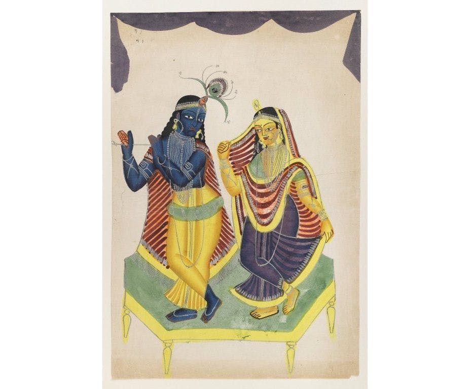 Radha and Krishna in Kalighat painting