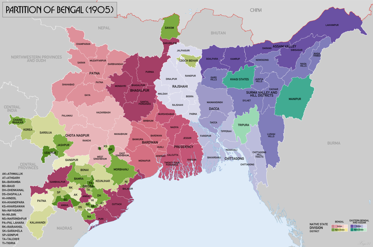 Map of Bengal Partition 1905 