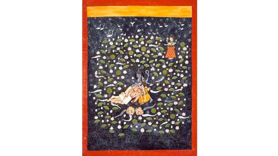 Vishnu Vanquishing the Demons Madhu and Kaitabha, as the Goddess looks on