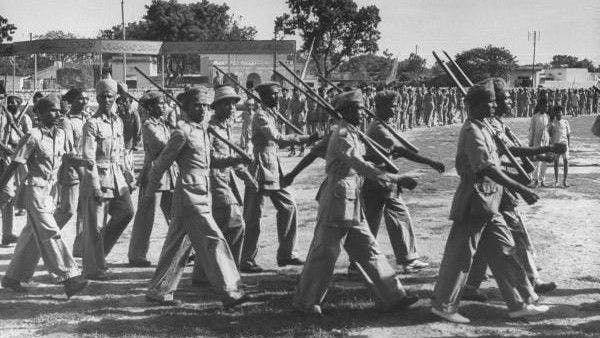 The Razakars in a marching drill