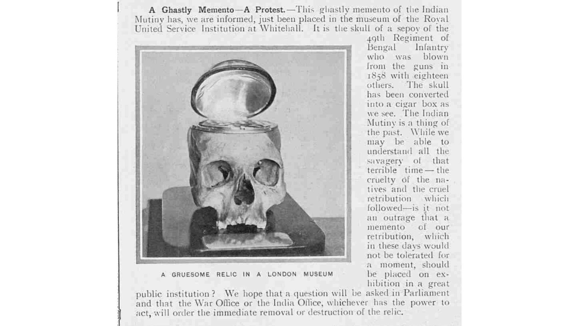 A Sepoy's Skull being used as a cigar case in London from The Sphere Newspaper