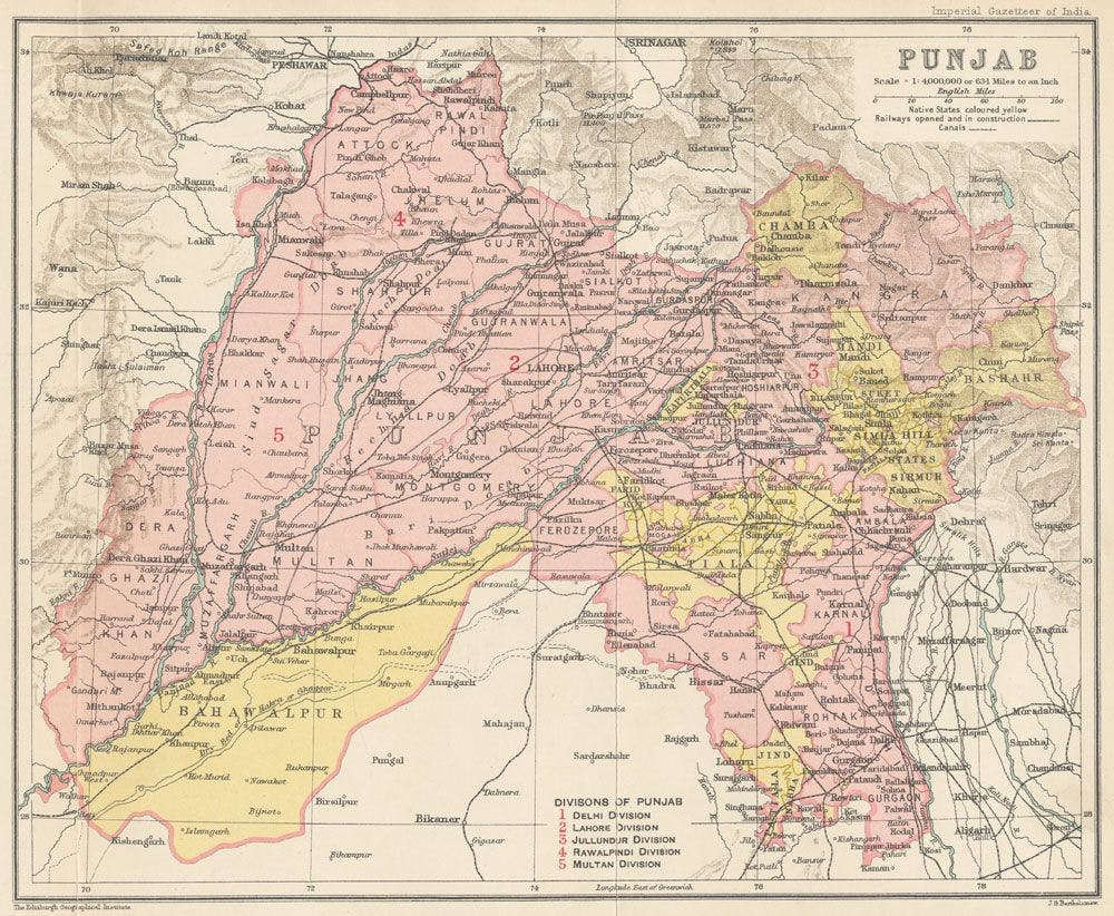 Map showing the princely state of Bhawalpur, Bikaner and Ferozepur