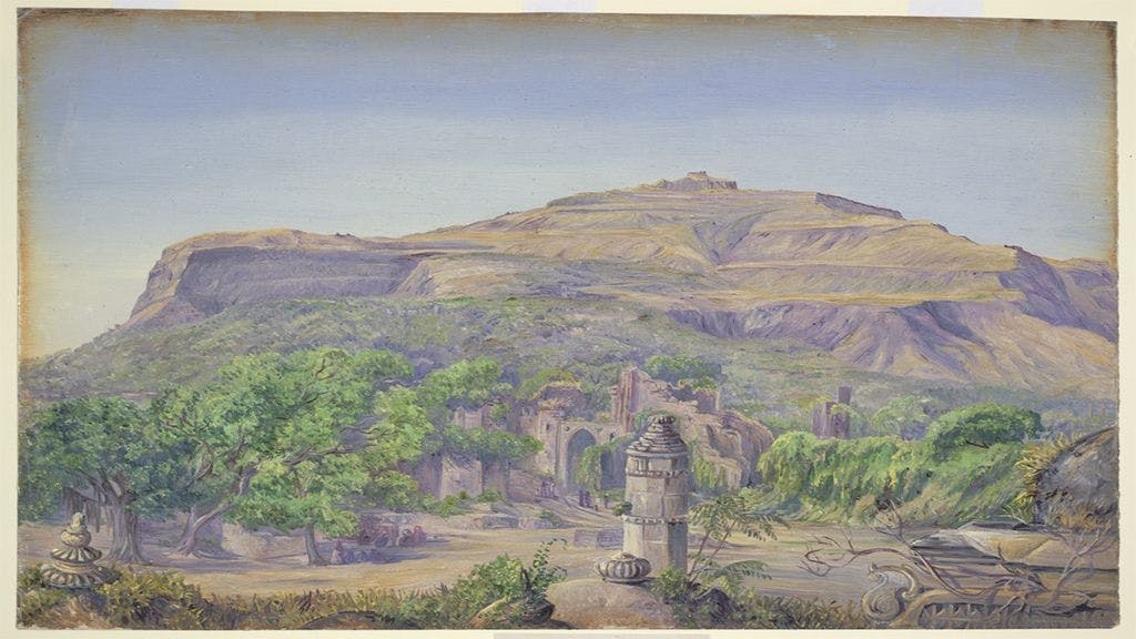 Painting of the ruins at Champaner, 1879