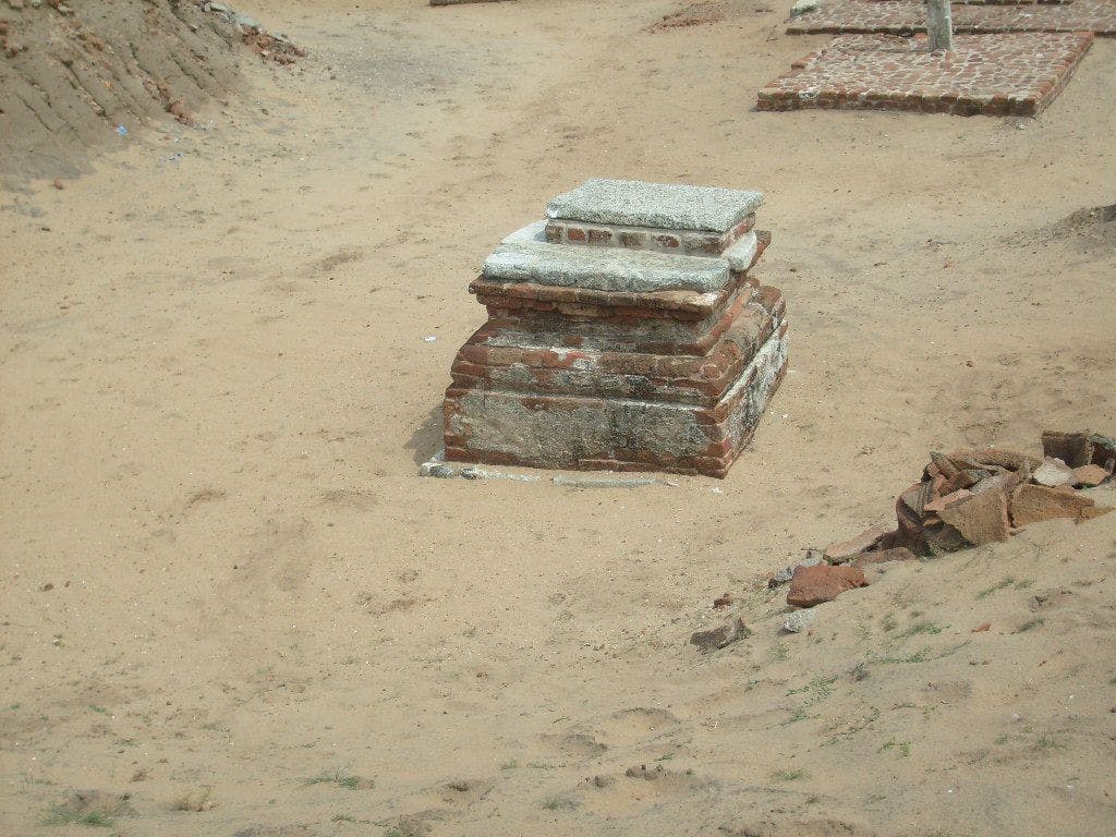 Potsherds and granite slabs unearthed during the excavation
