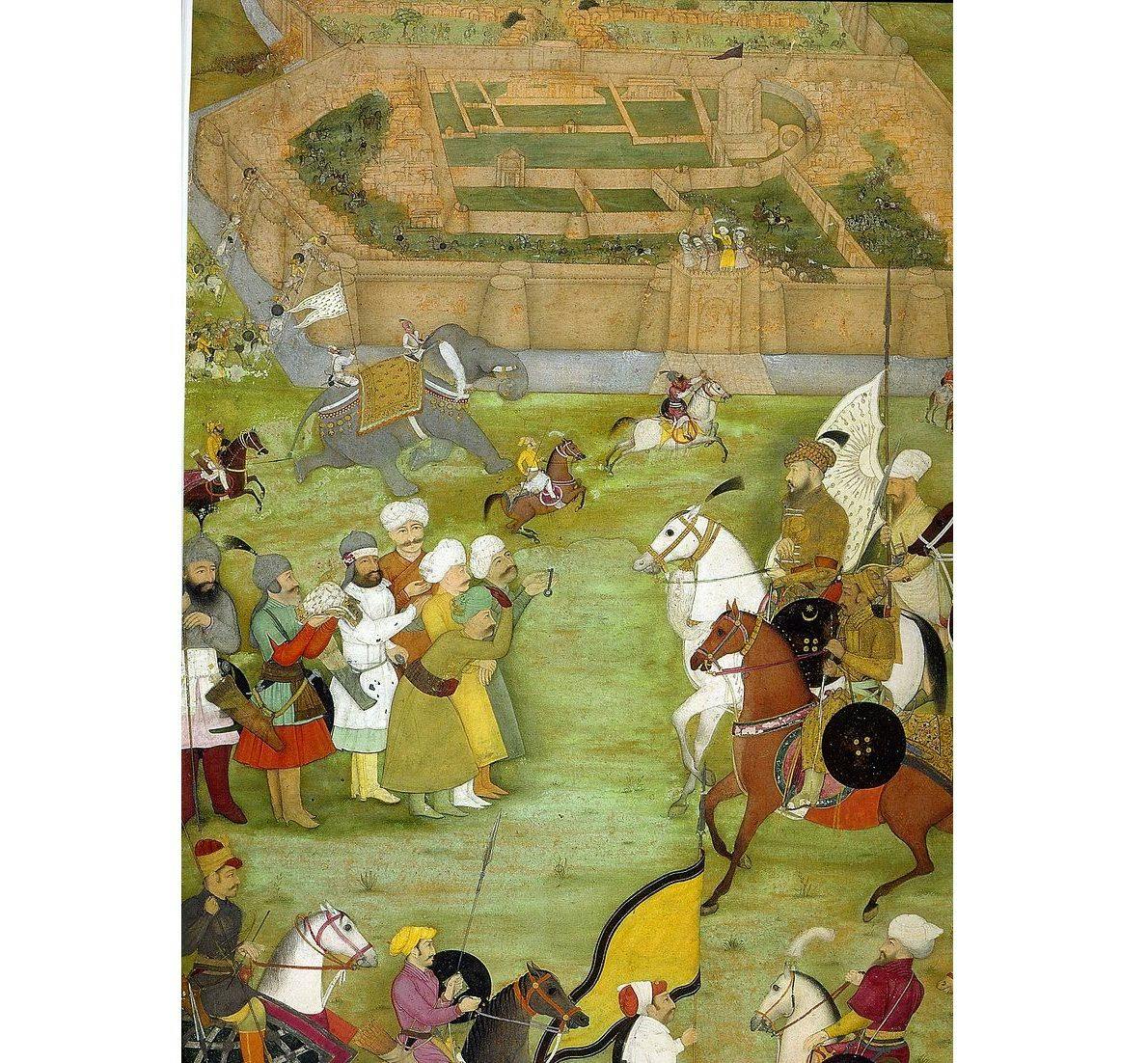 Folio from Padshahnama depicting the surrender of the Safavid Persian garrison of Kandahar in 1638 to the Mughal army