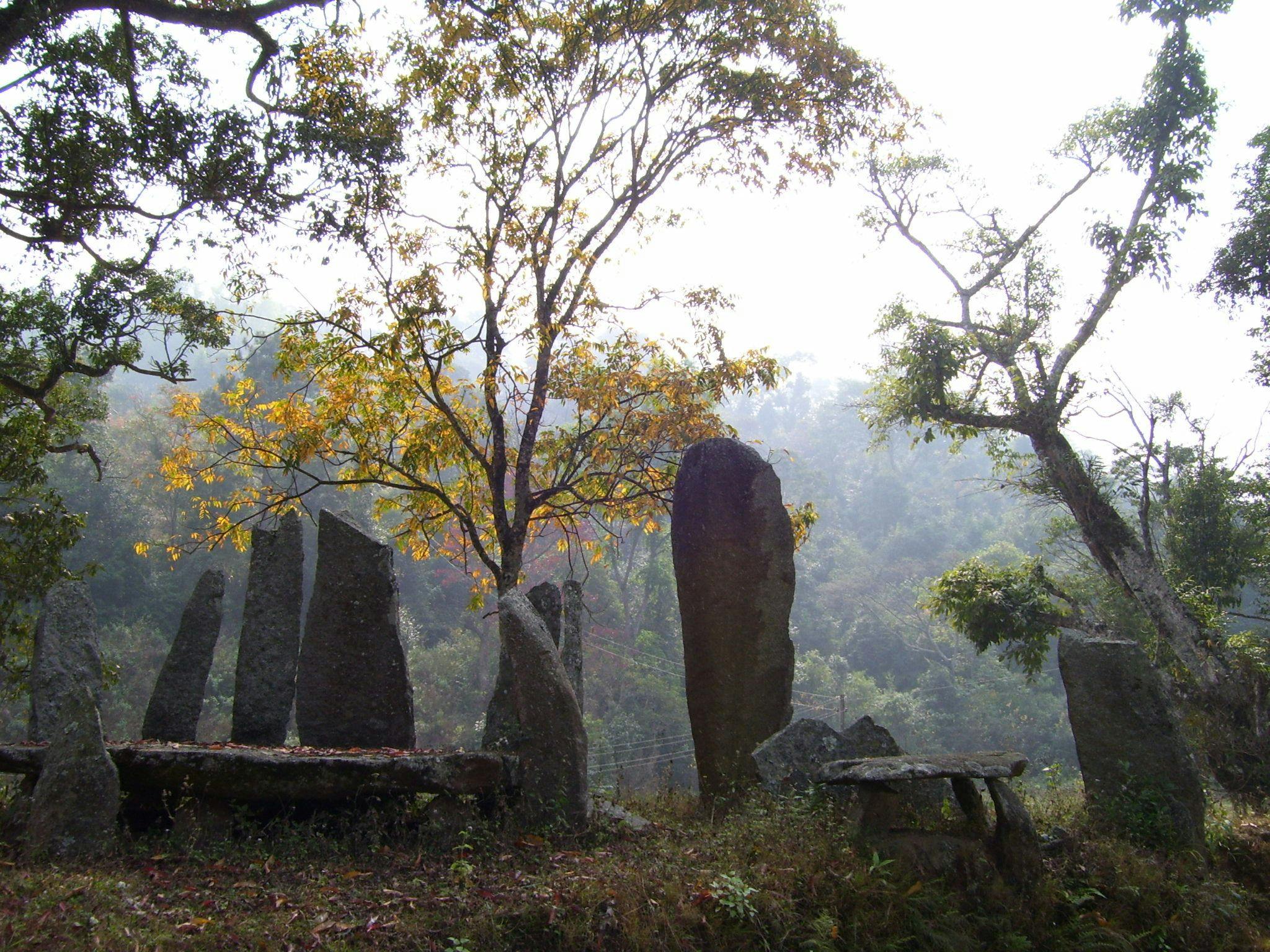 Megaliths at Nartiang which consist of the menhirs (upright stones)