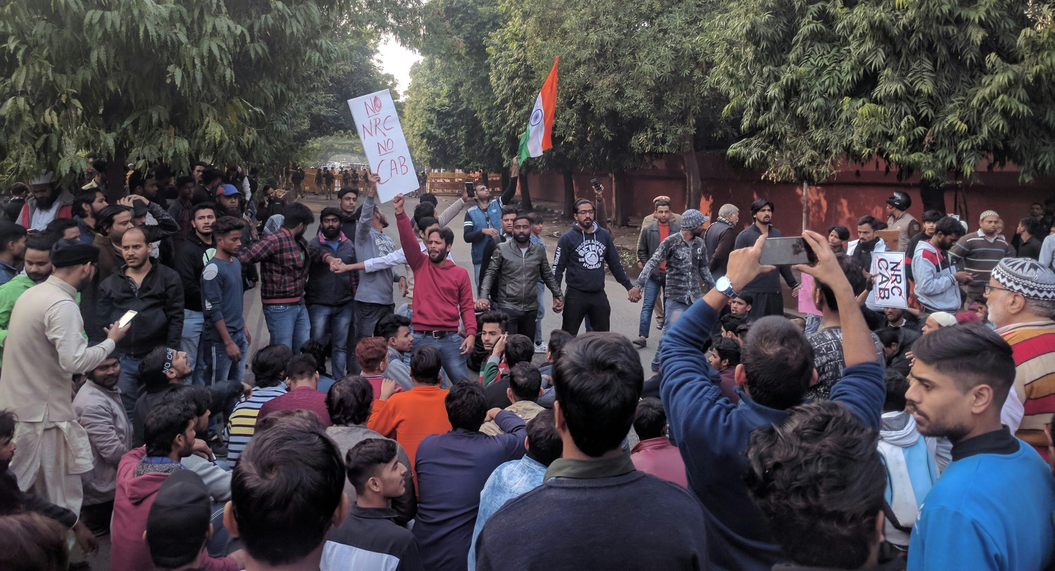Jamia students and locals protesting in New Delhi
