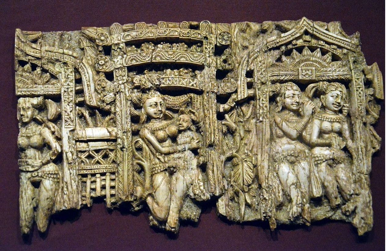 Bagram decorative plaque from a chair or throne, ivory, c.100 BCE