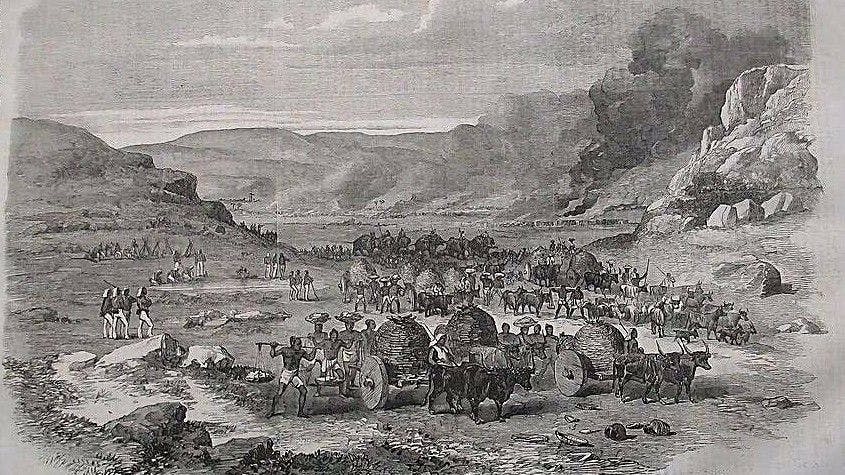 A British Regiment attacking a Santhal village