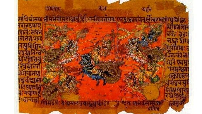 A folio from manuscript of Mahabharat depicting Karna in Kurukshetra war