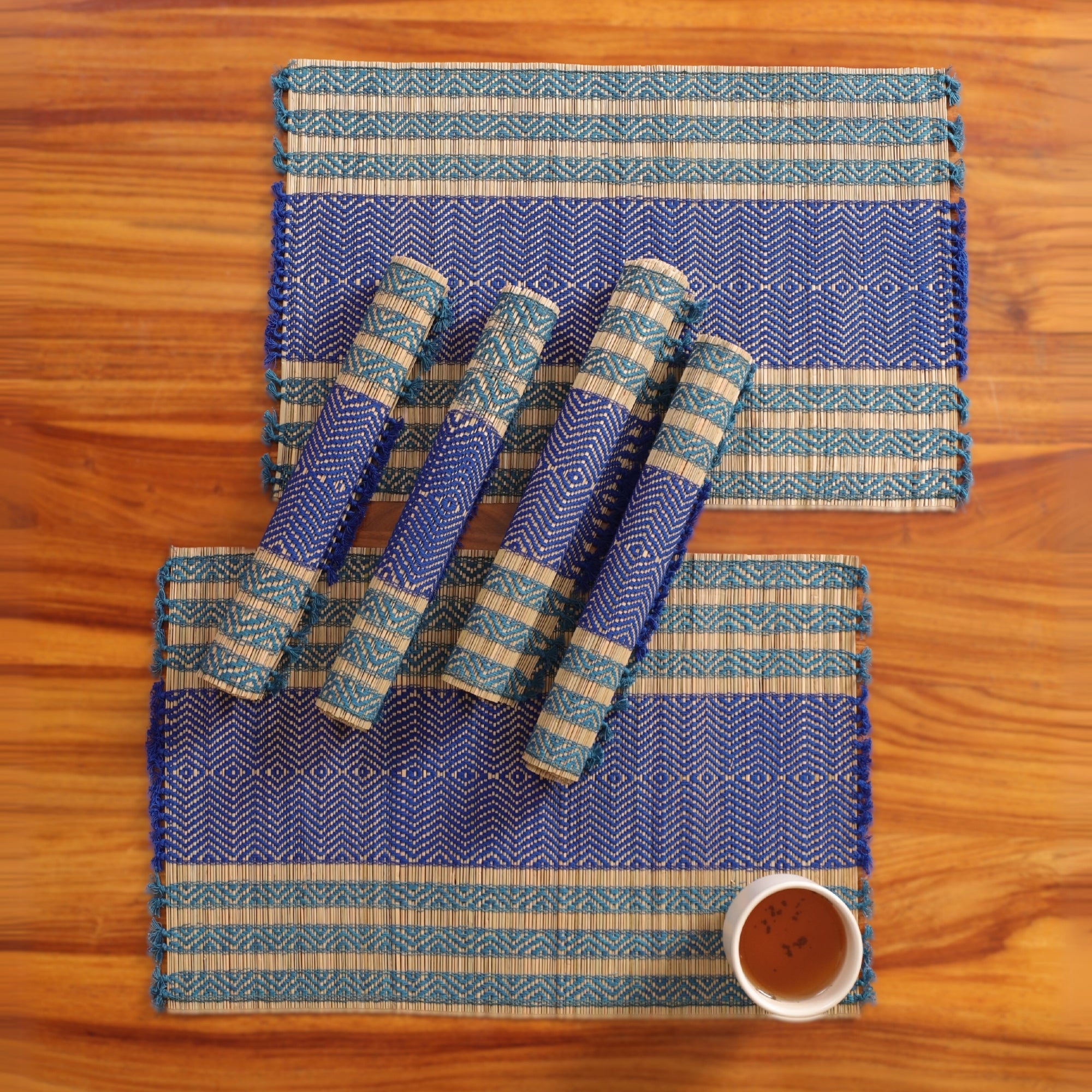 Cotton and Grass Table mats in Teal and Cobalt Blue | Set of 4 and 6