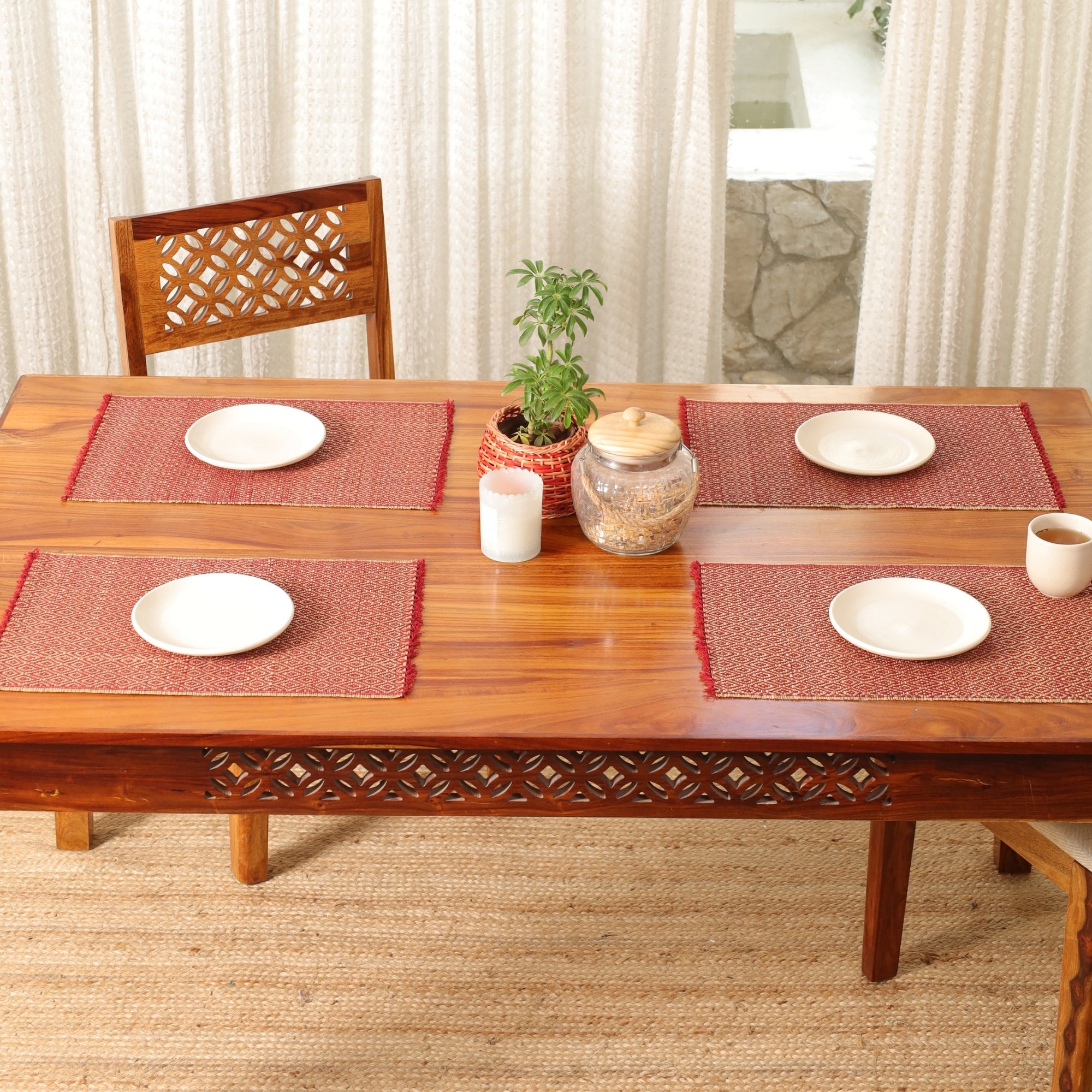 Cotton and Grass Table mats in Maroon | Set of 4 and 6