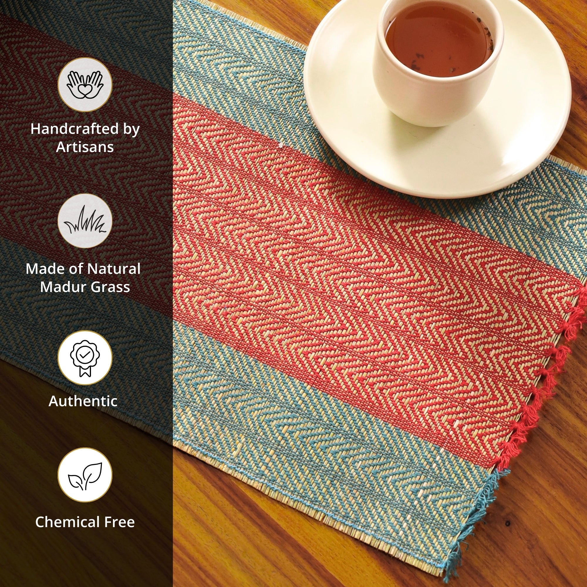 Cotton and Grass Table mats in Crystal Teal and Red | Set of 4 and 6