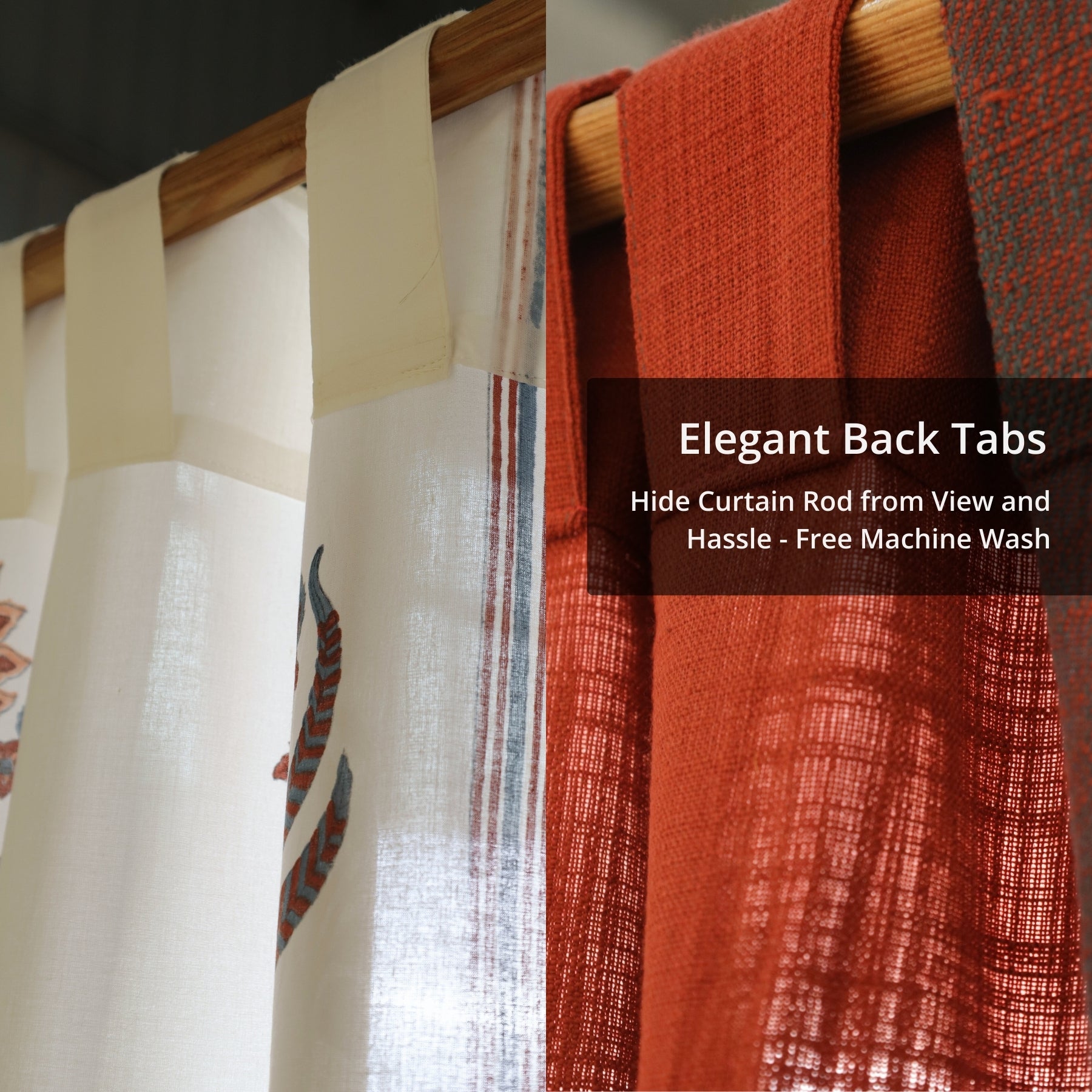 Pure Cotton Curtains set in Off White and Brick Red Colours, available in 7ft in set of 3