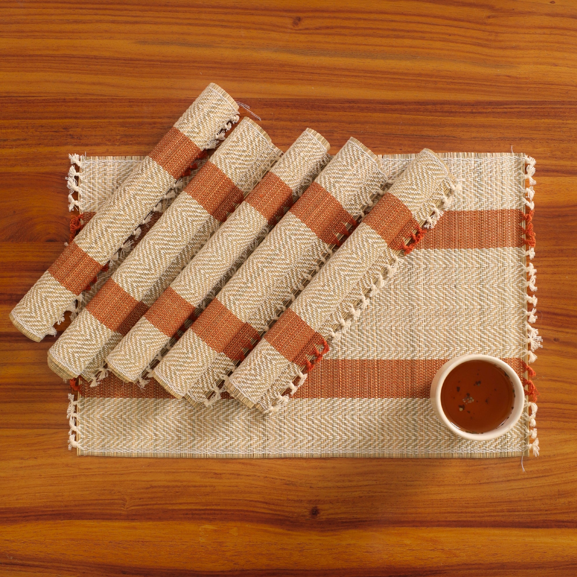 Cotton and Grass Table mats in Rust and Off White | Set of 4 and 6