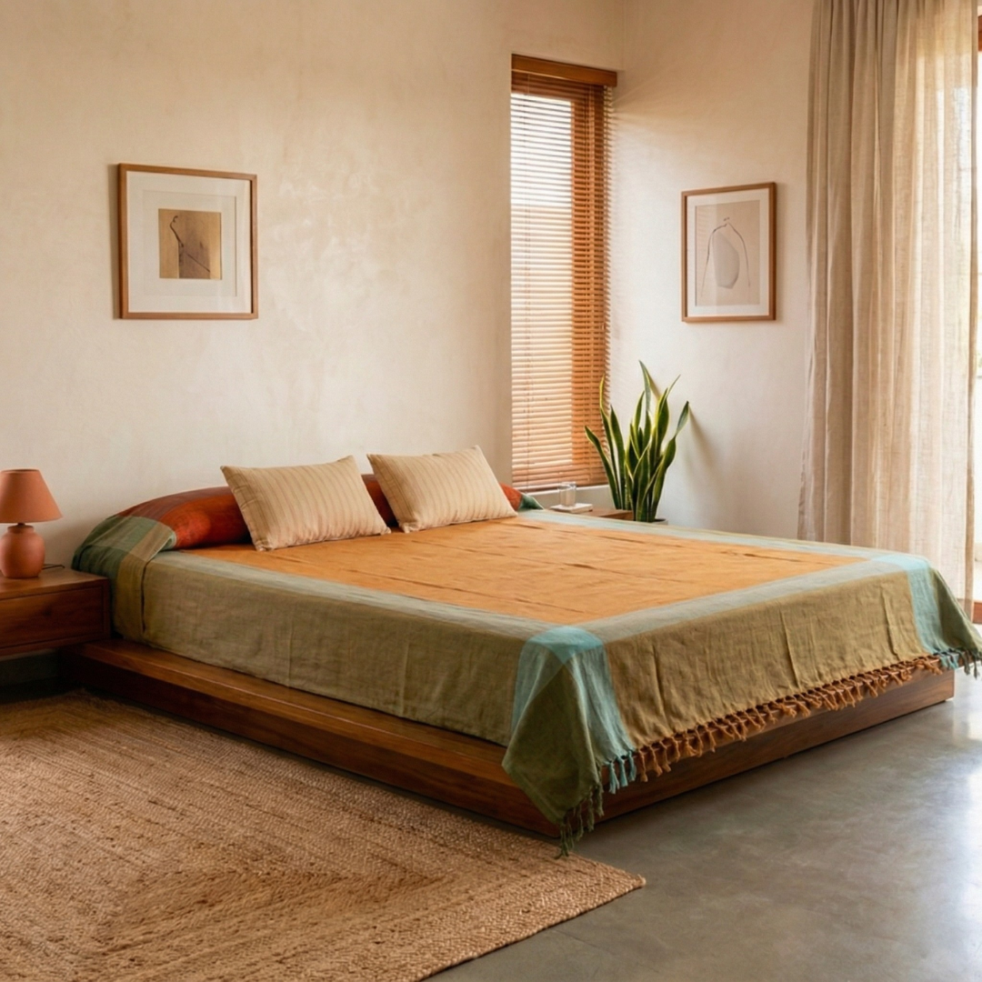 Honey Mustard Pure Cotton Bedcover | Single and Queen | Handprinted
