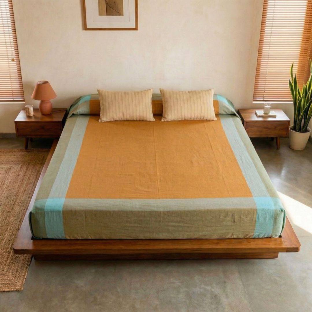 Honey Mustard Pure Cotton Bedcover | Single and Queen | Handprinted