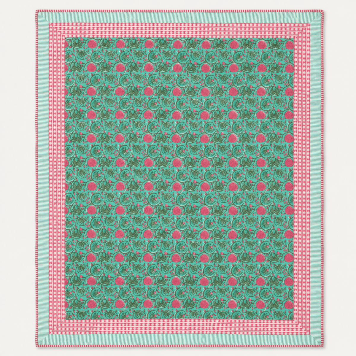 AC Comforter for Single Bed in 100% Cotton Mulmul Handprinted in Turquoise and Pink| Lightweight Soft and Breathable AC Blanket