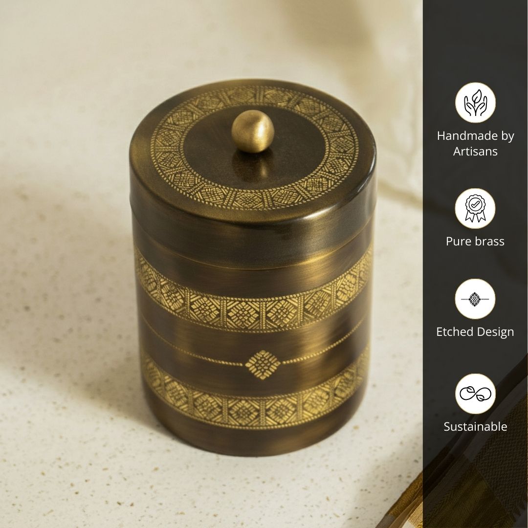 Antique Finish Kitchen Jar made with Pure Brass in a Kanjeevaram design theme| Set of 2
