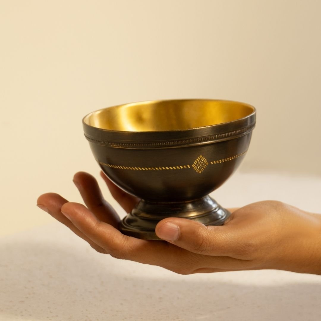 Antique finish Serving Bowl made of Pure Brass with Kanjeevaram design theme| Size 150 ml