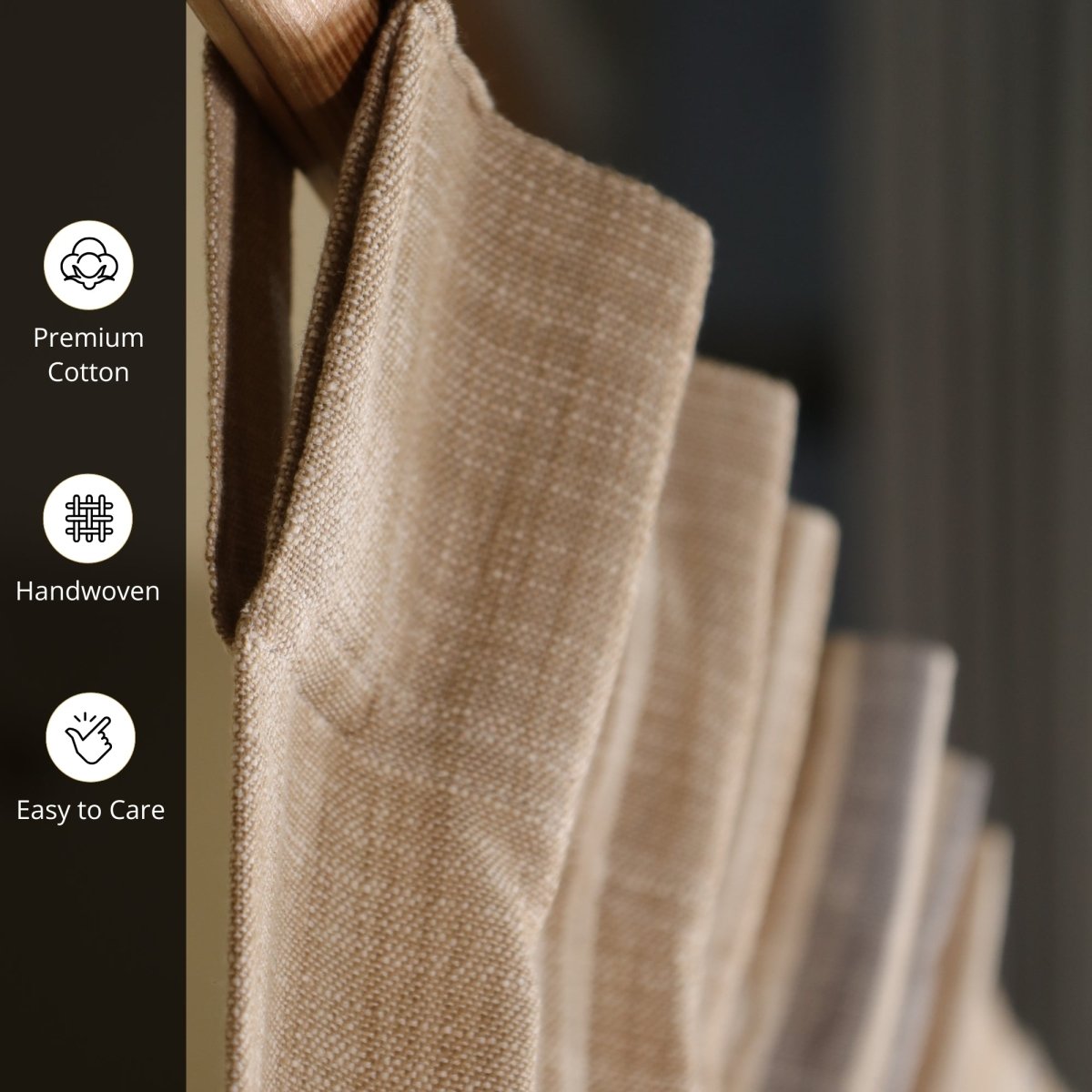 Beige & Blue Handwoven Cotton Striped Curtain 7 ft