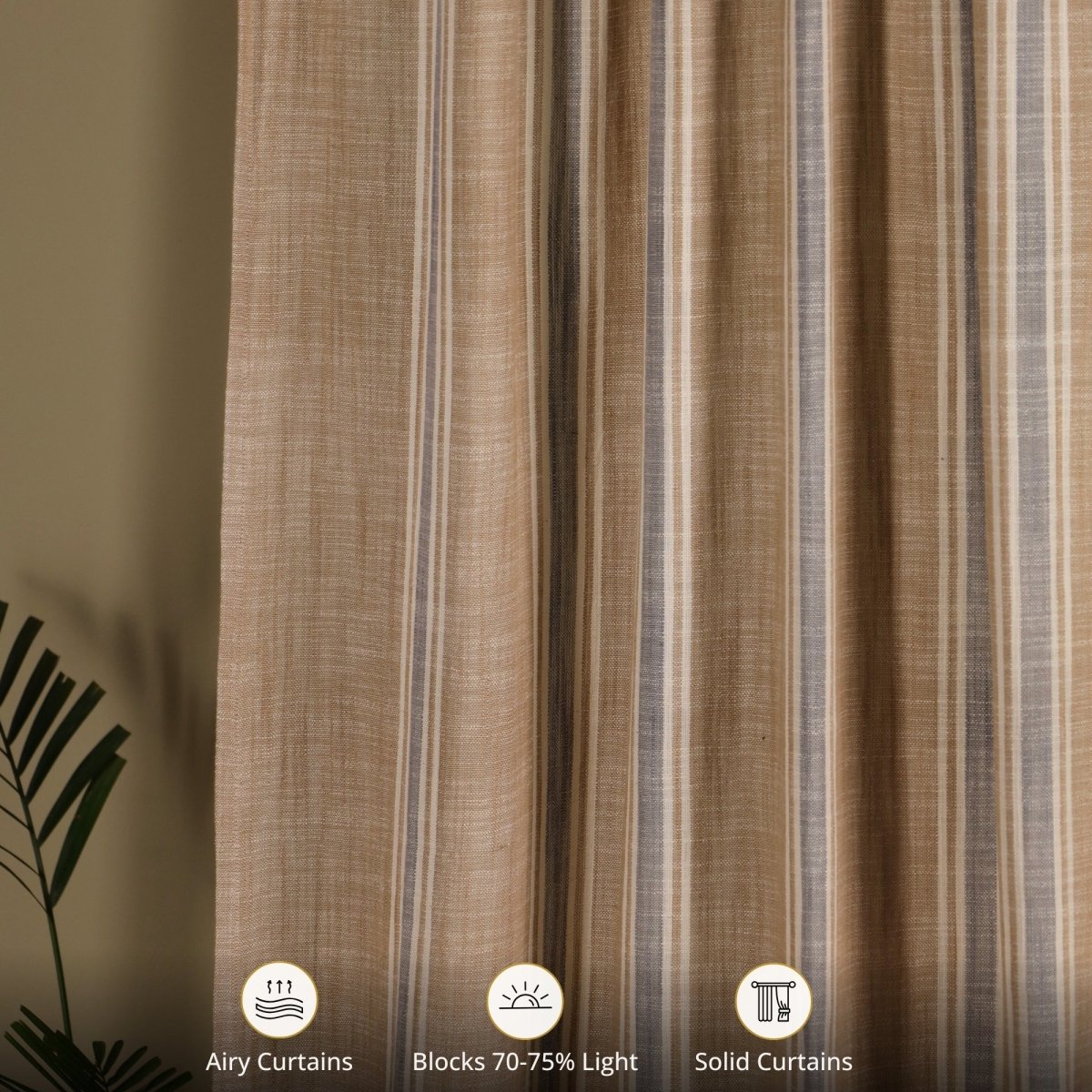 Beige & Blue Handwoven Cotton Striped Curtain 7 ft