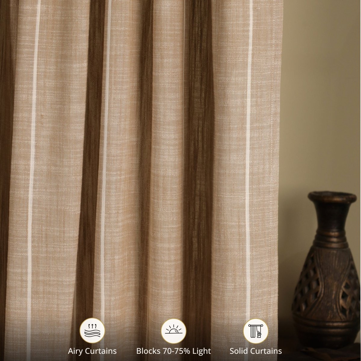 Beige Handwoven Cotton Striped Curtain 7 ft