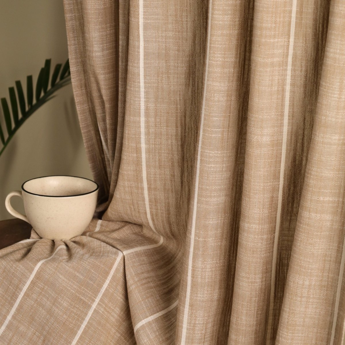 Beige Handwoven Cotton Striped Curtain 7 ft