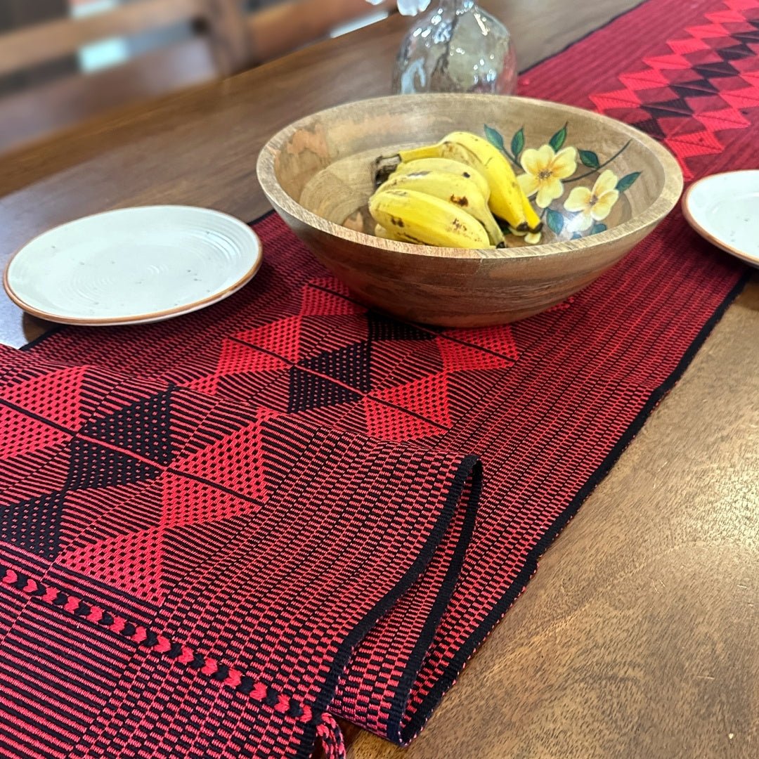 Black and Red Handwoven Pure Cotton Dining Table Runner | 6 Seater