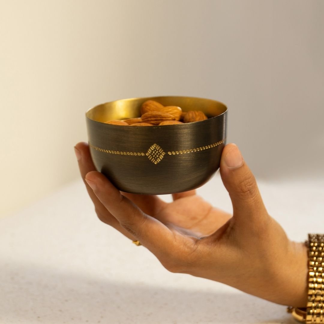 Bowl for Nuts, Snacks and Condiments made with Pure Brass in an Antique Kanjeevaram design them