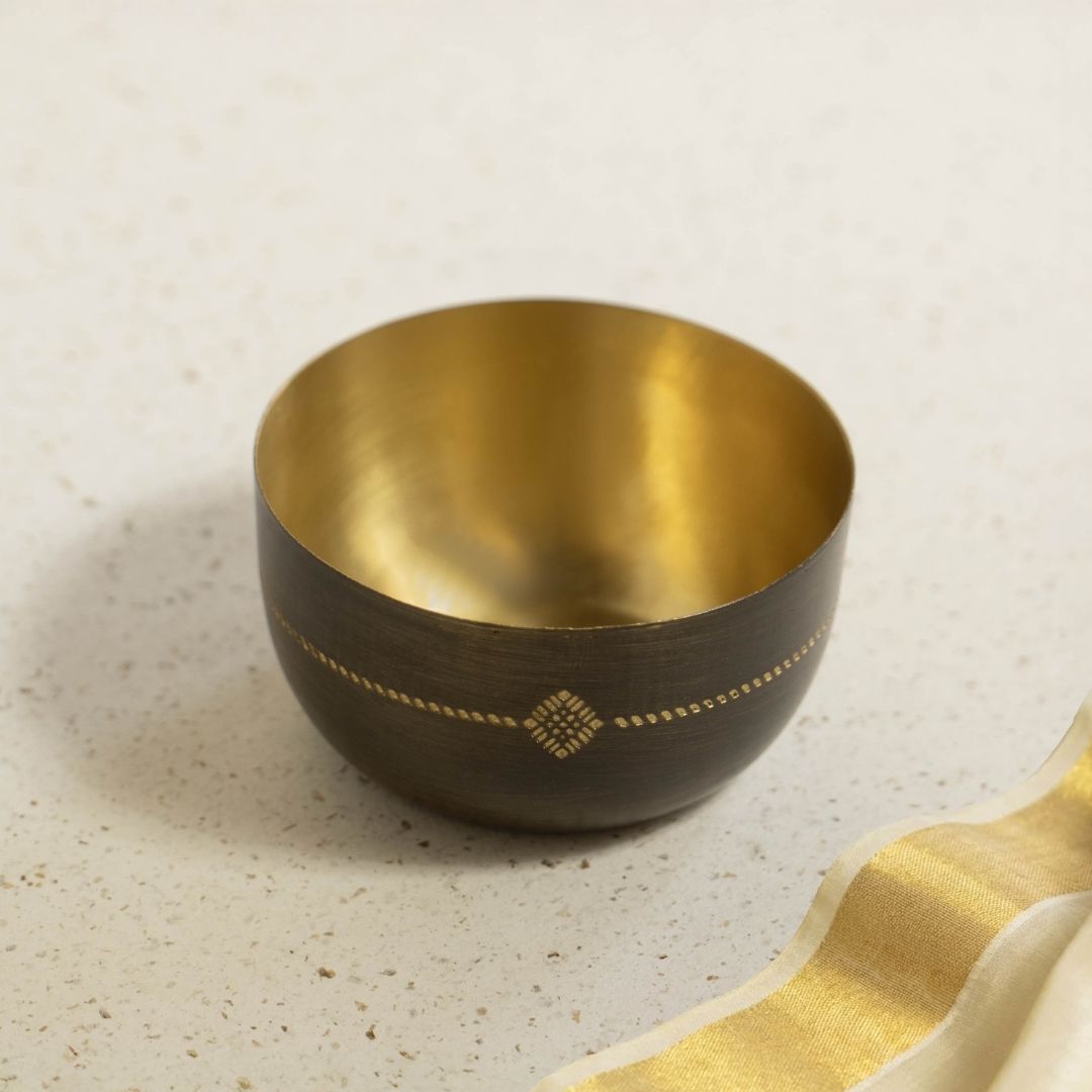 Bowl for Nuts, Snacks and Condiments made with Pure Brass in an Antique Kanjeevaram design them