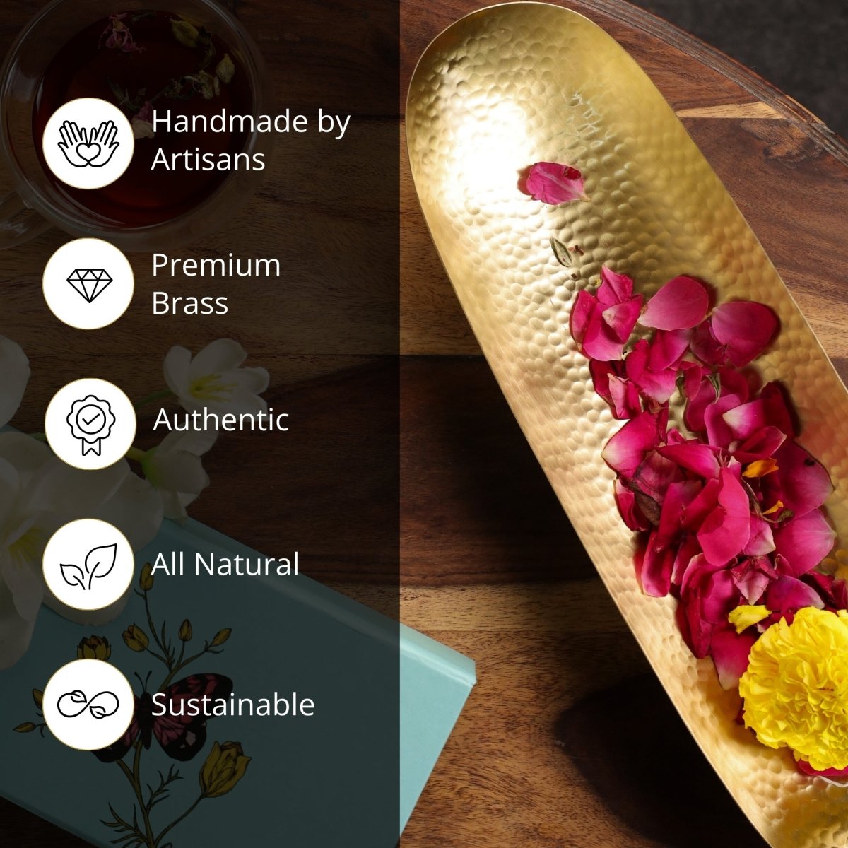 Handcrafted Pure Brass Serving Tray Platter  with traditional etching, ideal for kitchen and table, adding timeless Indian elegance.