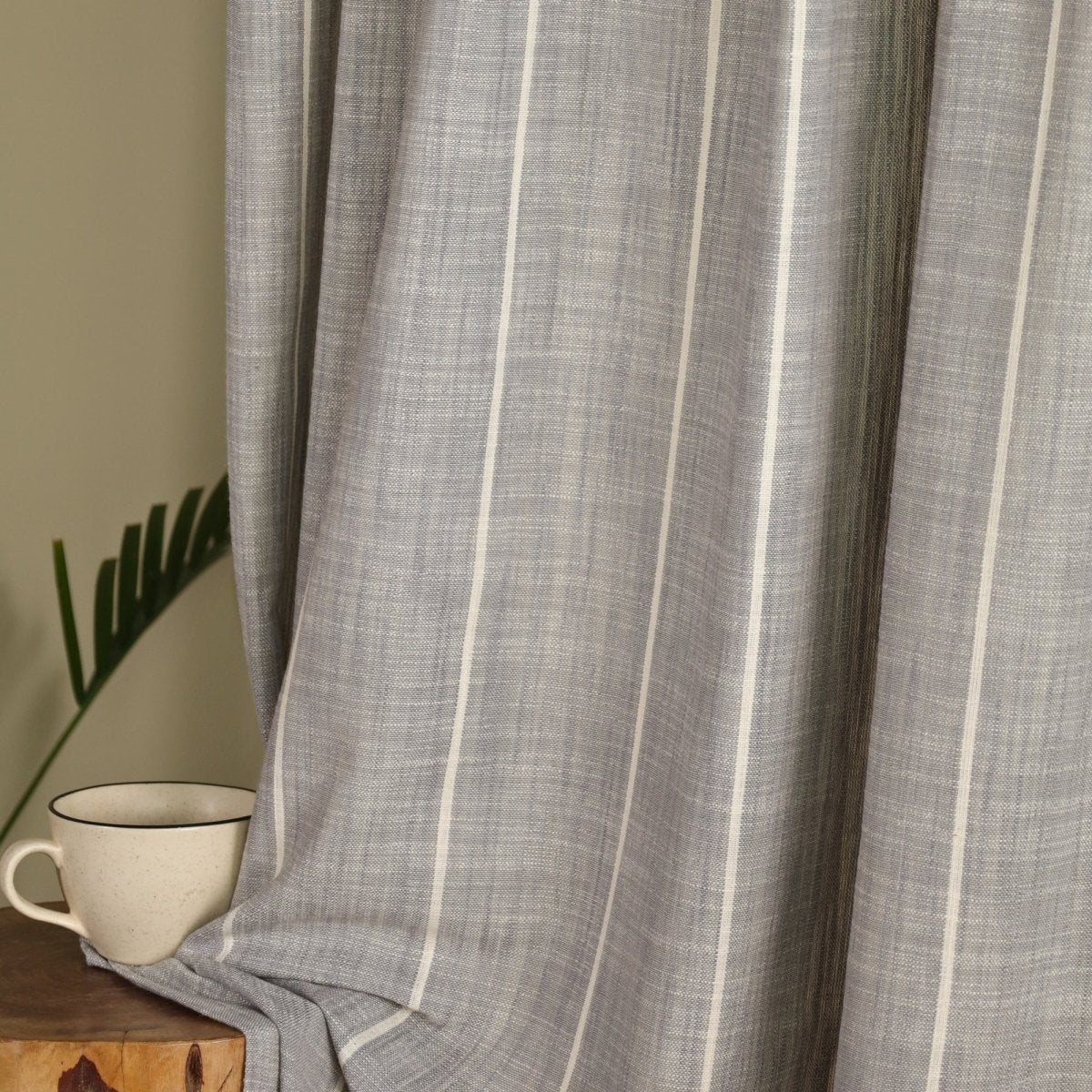 Cotton Curtain Handwoven in Charcoal colour and Striped Design