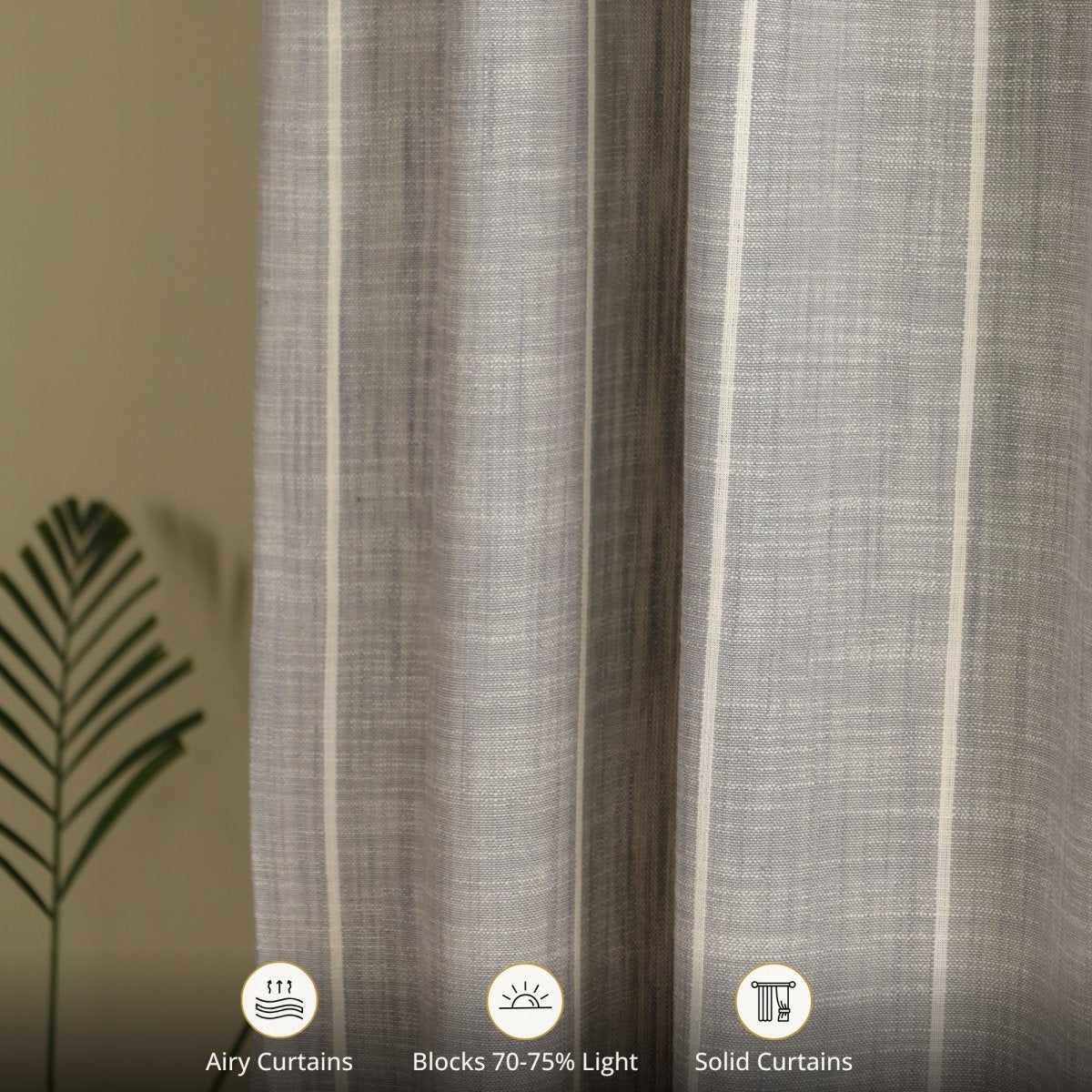 Cotton Curtain Handwoven in Charcoal colour and Striped Design