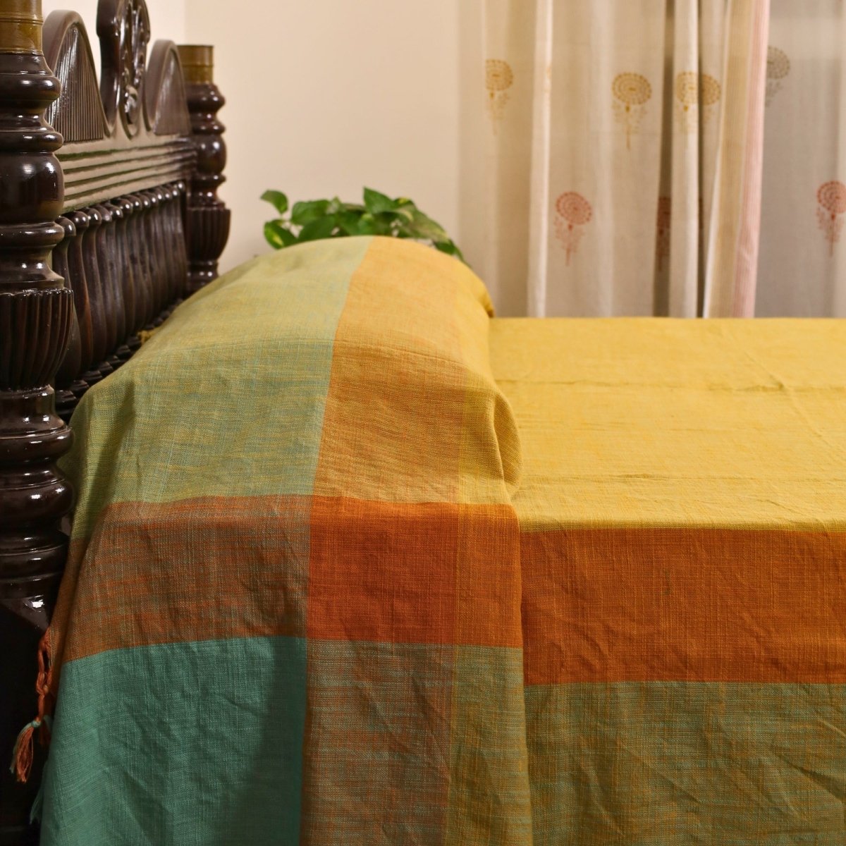 Citrine Yellow and Green Pure Cotton Bedcover | Single and Queen | Handprinted